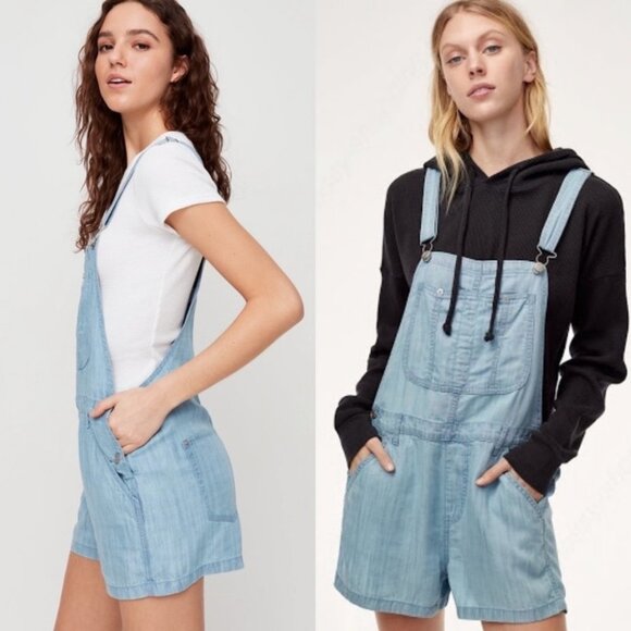 NWT Aritzia TNA Senryu Romper Shortalls Denim Overalls Size XXS Blue Chambray - Picture 2 of 11